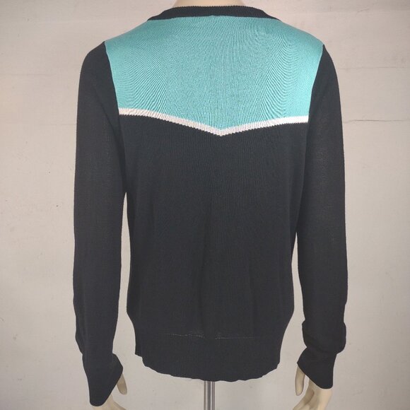 Too Fast black teal embroidered birds button front cardigan sweater ladies Large - Picture 7 of 10